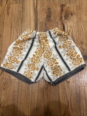 Handmade Towel Terry Shorts Floral Textured White & Mustard Women’s Shorts